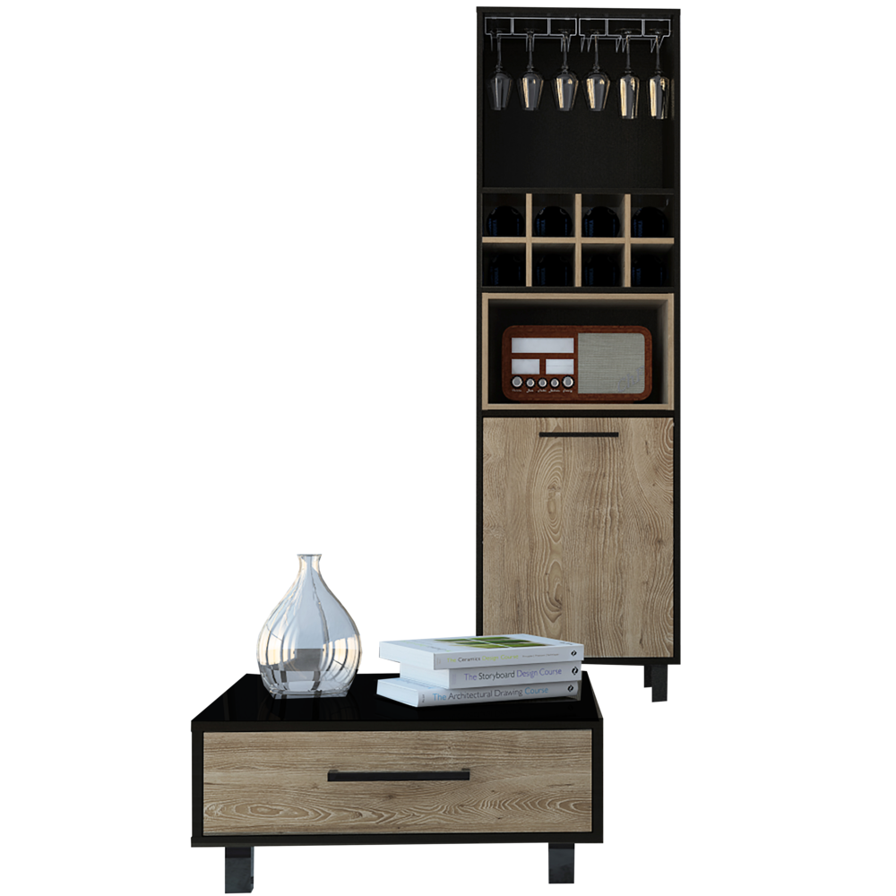 Bar Alto + Mesa De Centro Kaia Color Wengue y Miel Para Sala De Estar